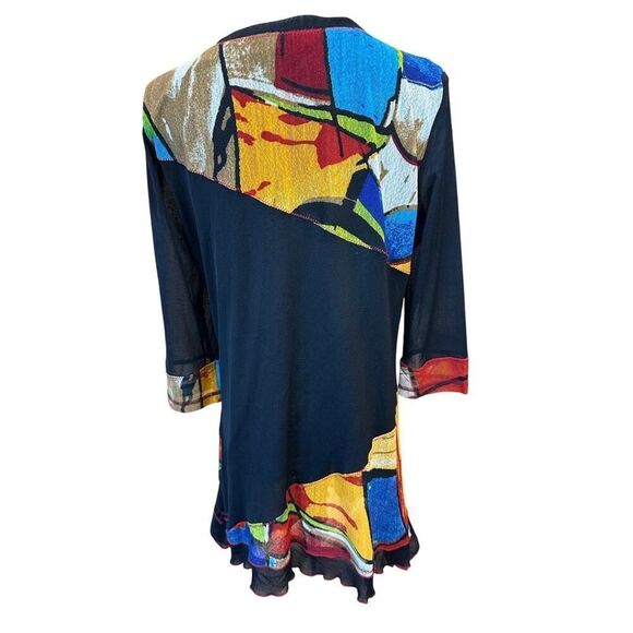Lior Paris Size Large Tunic 3/4 Mesh Sleeve Asymmetric Patchwork Artsy Top - Picture 5 of 16